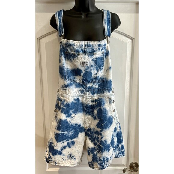 Levi's Women's Sz Large Light Blue Short Tie Dyed Overalls Boho Hippie Gypsy - Picture 5 of 16